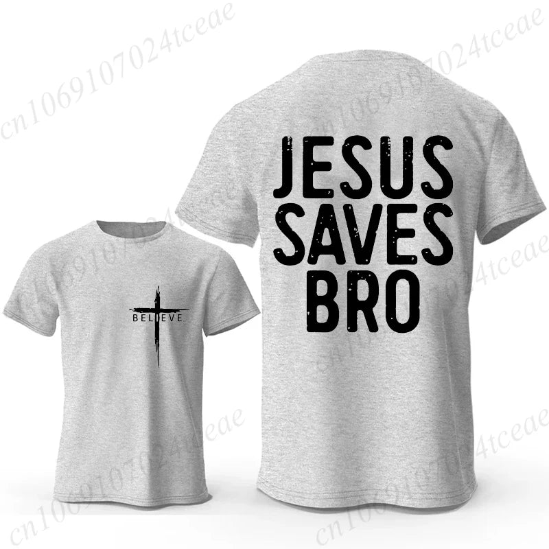 Christian T-shirt Jesus Saves Bro Bible Verse for Men Women Unisex Style Clothing for Women Men Classic Short-sleeve Tee T-shirt