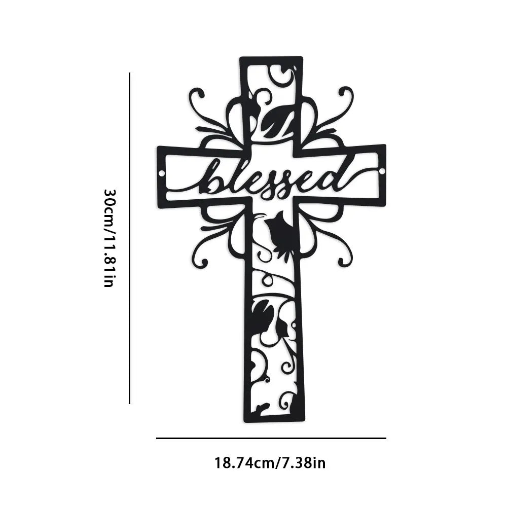 Blessed Metal Cross Wall Art - Home Decor, Love Theme, Ideal for Home, Office, Kitchen - Outdoor Wall Decor for Valentine'S Day