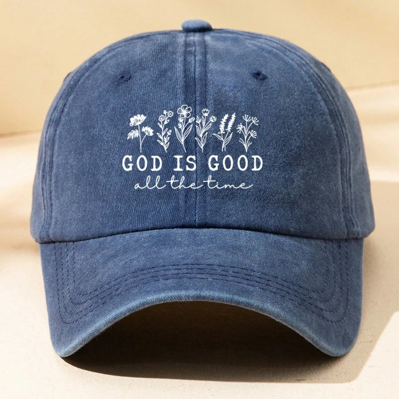 1Casquette Femme “God Is Good” – Casquette Baseball Fleurie Vintage Ajustable Anti-UV Style Streetwear