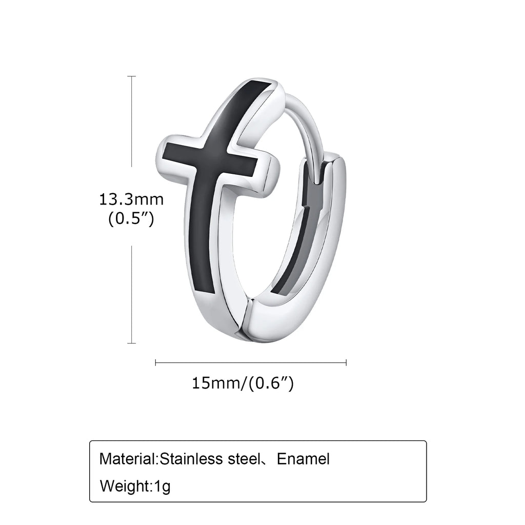 Men Cross Hoop ,  Waterproof ,  Earring Christian Faith Religious