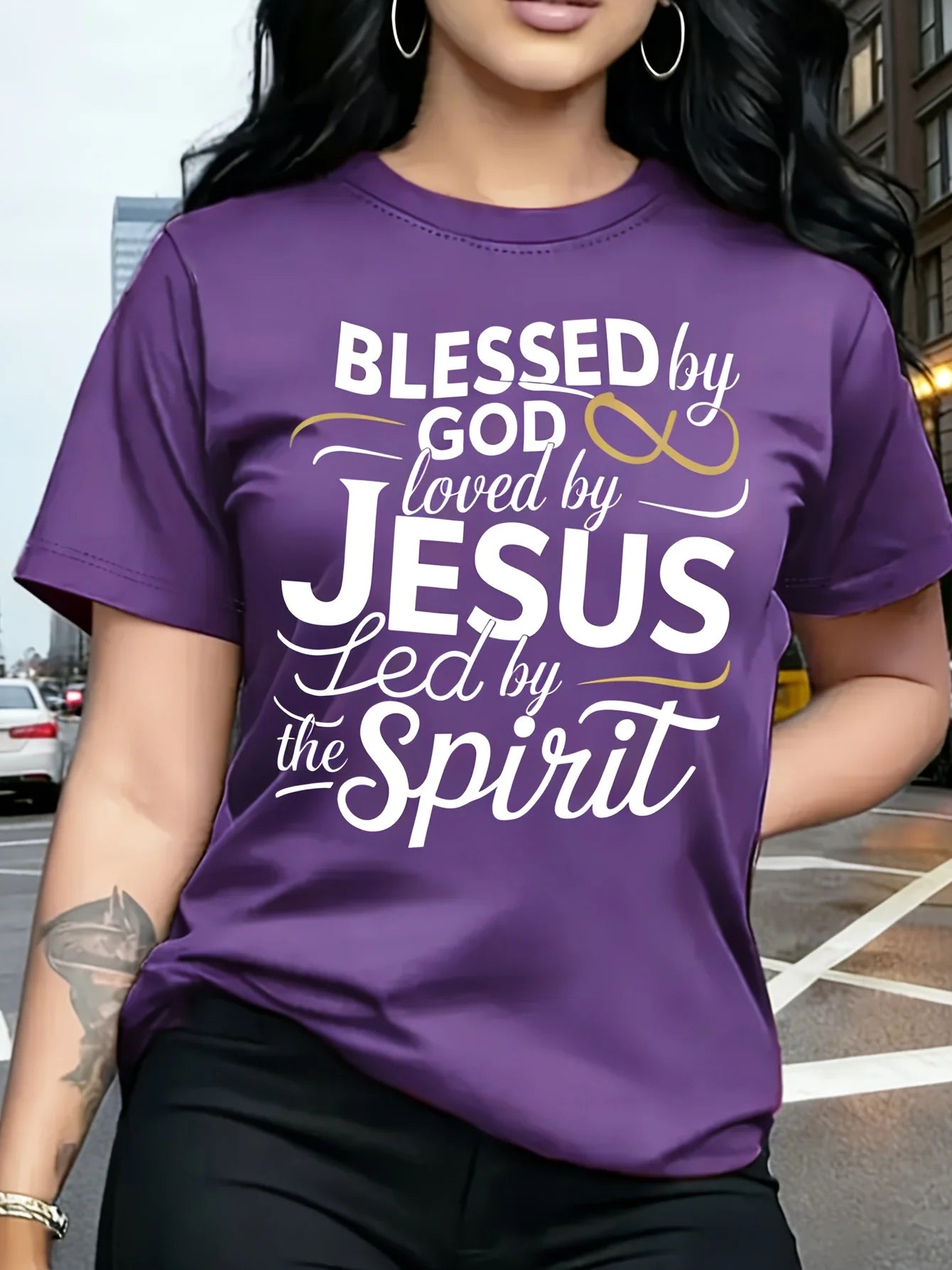 Blessed By God Loved By Jesus Women's Tee - Christian Faith Green Top