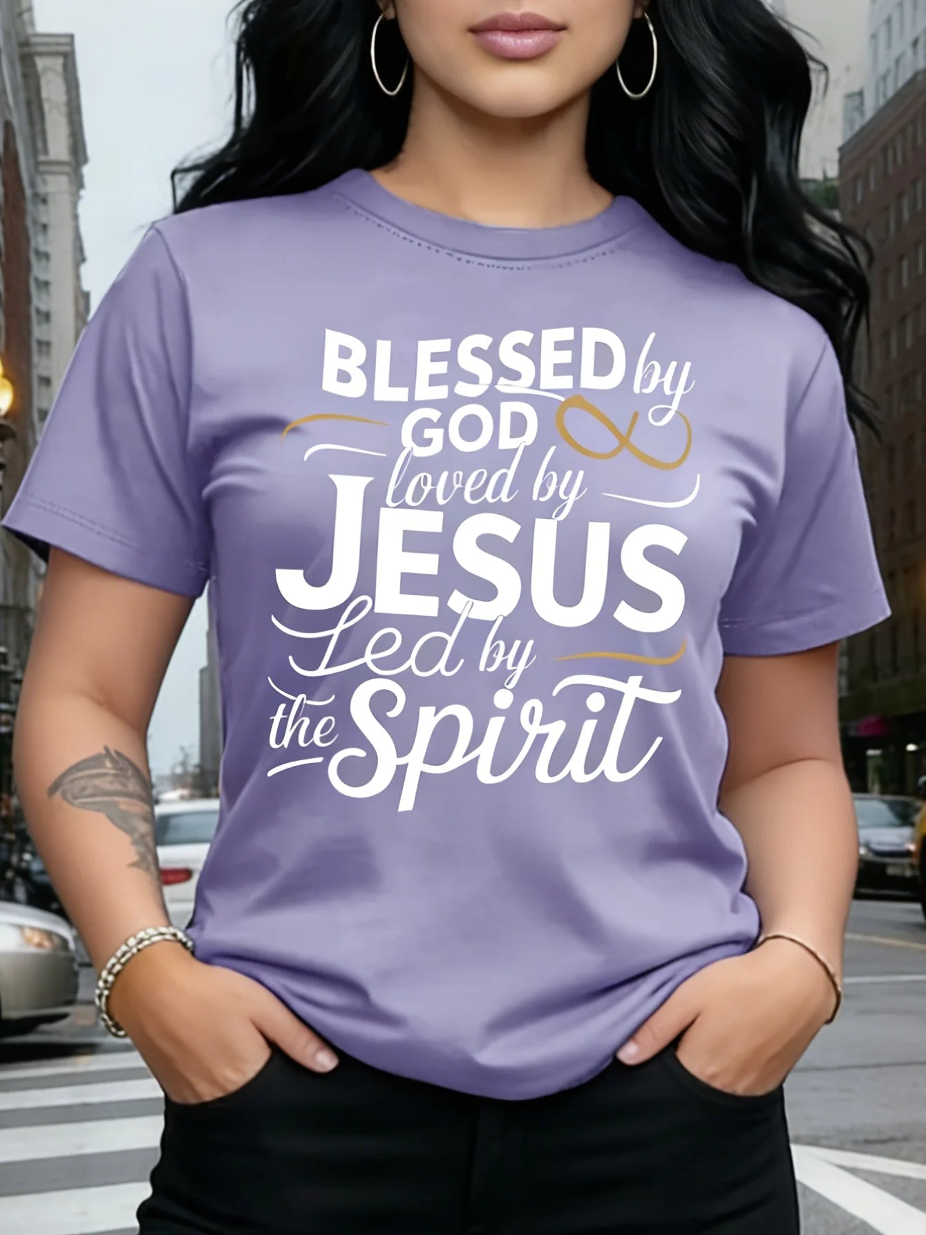 Blessed By God Loved By Jesus Women's Tee - Christian Faith Green Top