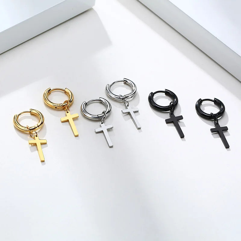 Stainless Steel Earring with Cross Charm for Guys Men's Jewelry