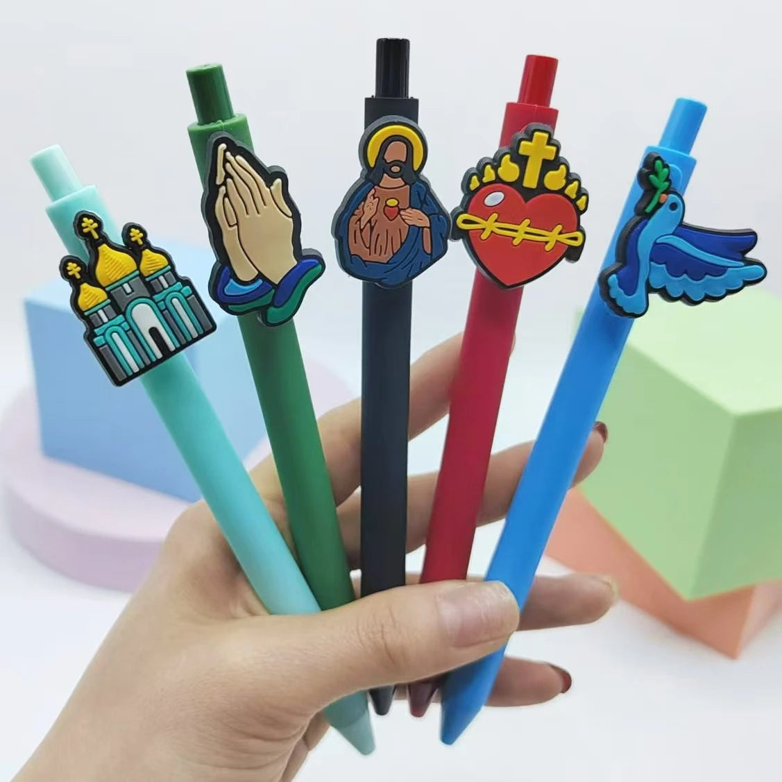 10PCS religious modeling patch pen, religious belief theme gender-neutral pen, personalized writing gift pen, ballpoint pen rand