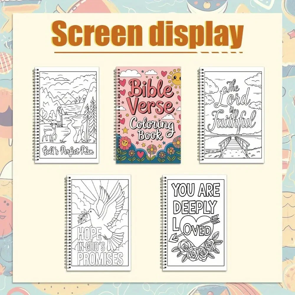 Bible Verse Coloring Note Book 50 Sheets Stress Relieving Hand Drawn Book Spiral Binding Educational Graffiti Painting Book