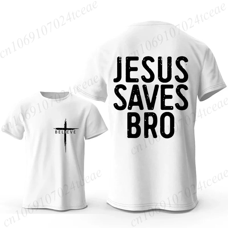 Christian T-shirt Jesus Saves Bro Bible Verse for Men Women Unisex Style Clothing for Women Men Classic Short-sleeve Tee T-shirt