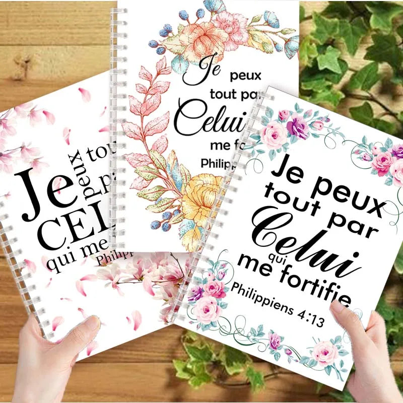 A5 Spiral Ring Binder Notebook Printed Bible French Quote Philippiens 4:13-  Je Peux Tout Par Celui Qui Me Fortifie - Note Book