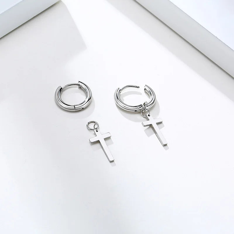 Stainless Steel Earring with Cross Charm for Guys Men's Jewelry
