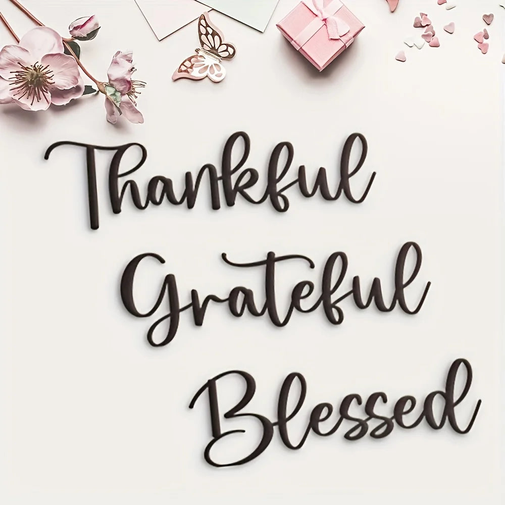 3pcs/set Grateful Blessed Metal Wall Art Decor, Black Thankful Grateful Blessed Sign, For Home Decor Be Grateful Wall Art