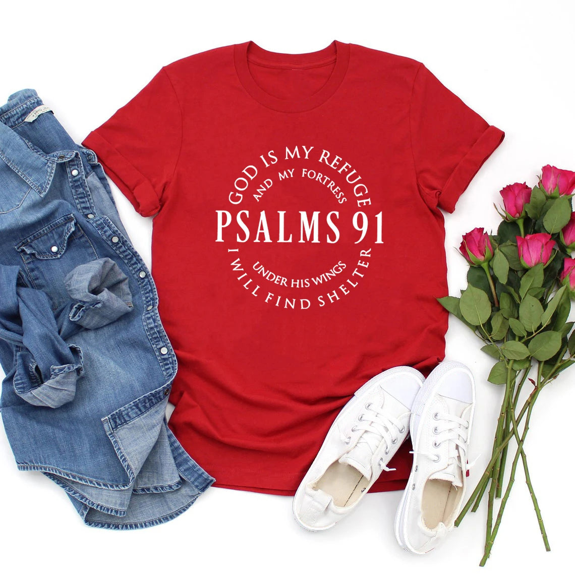 God Is My Refuge Psalms 91 Christian Shirt Christ Jesus Shirts Women's T-shirts Short Sleeve Religious Tshirt Jesus Love Tees