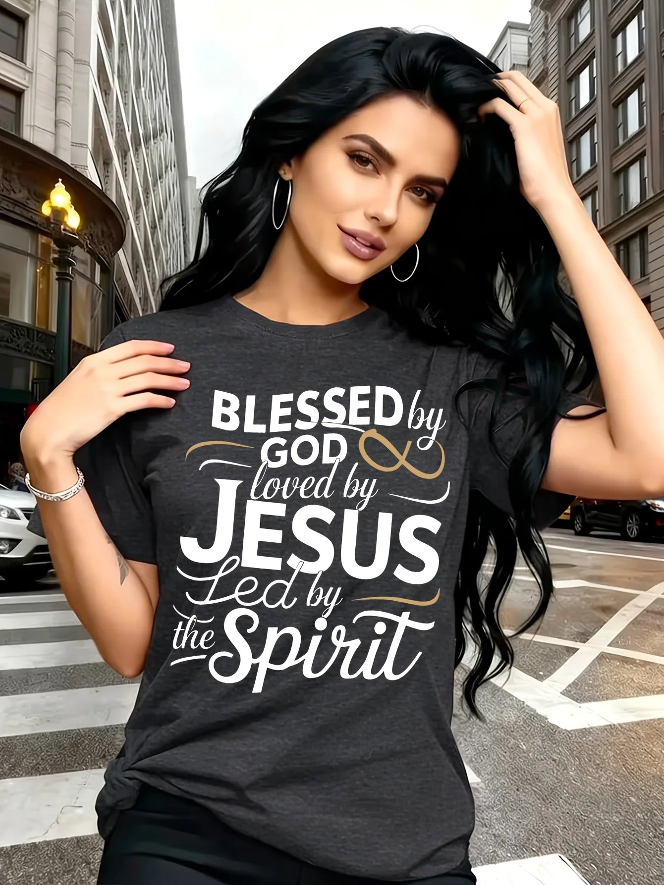 Blessed By God Loved By Jesus Women's Tee - Christian Faith Green Top