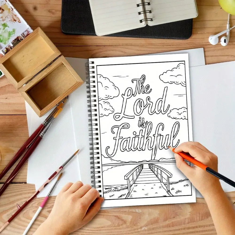 Bible Verse Coloring Note Book 50 Sheets Stress Relieving Hand Drawn Book Spiral Binding Educational Graffiti Painting Book
