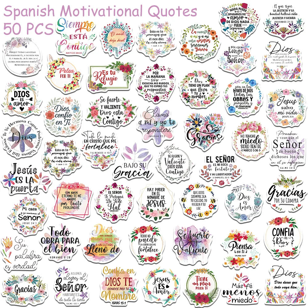 50pcs Spanish Motivational Quotes Stickers Decals For Phone Scrapbook Skateboard Helmet DIY Aesthetic Waterproof Stickers