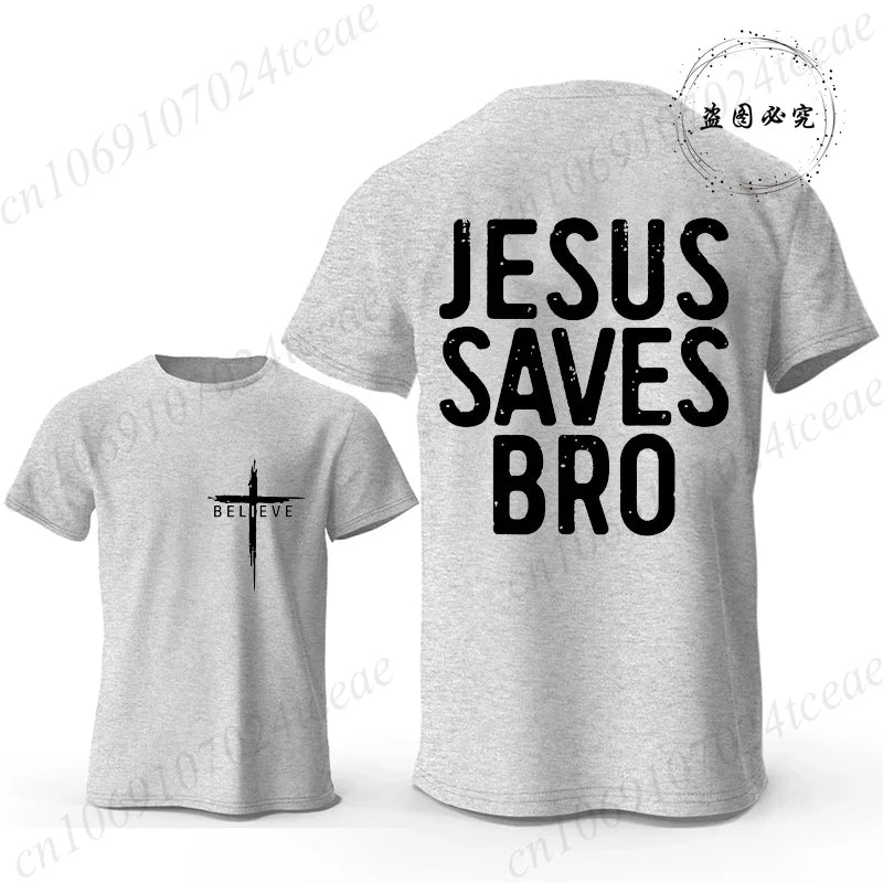 Christian T-shirt Jesus Saves Bro Bible Verse for Men Women Unisex Style Clothing for Women Men Classic Short-sleeve Tee T-shirt