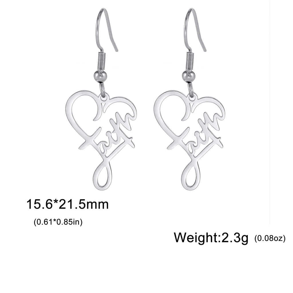 Faith Heart Earrings Stainless Steel Jesus Love Family Dangle Earring Christian Inspirational Jewelry Birthday Gift