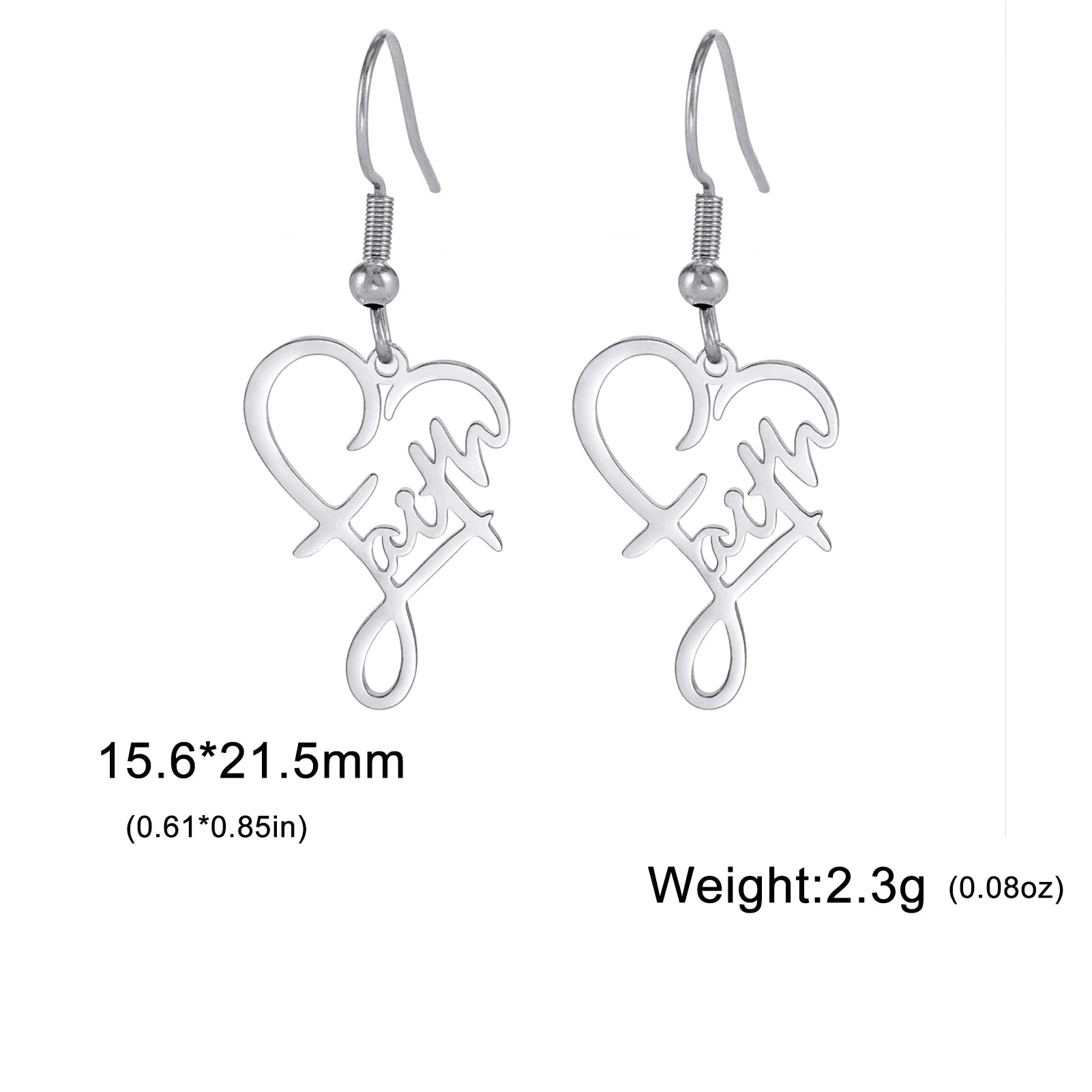 Faith Heart Earrings Stainless Steel Jesus Love Family Dangle Earring Christian Inspirational Jewelry Birthday Gift