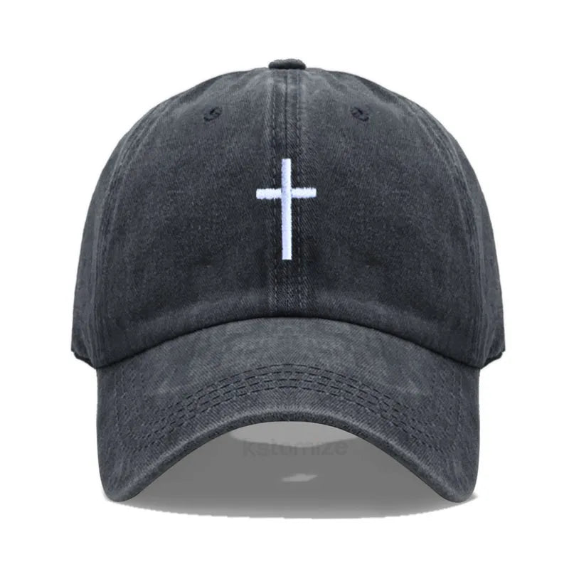 Casquette Baseball Croix Brodée – Casquette Vintage Ajustable en Coton pour Homme & Femme