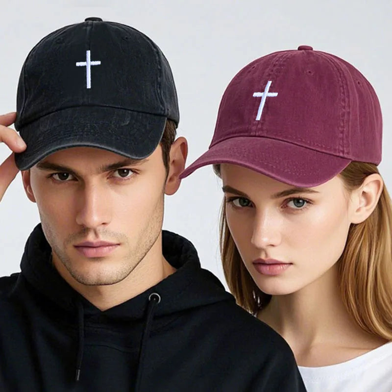 Casquette Baseball Croix Brodée – Casquette Vintage Ajustable en Coton pour Homme & Femme