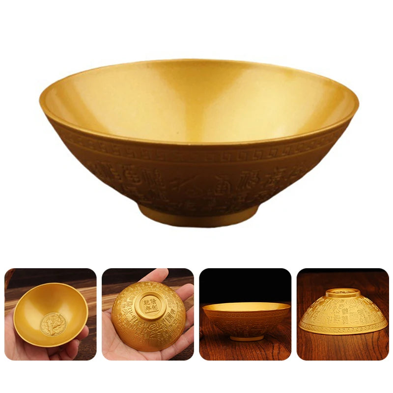 Blessing Bowl Golden Spiritual Decorative Fu Bowl Ornament Wealth Attracting Bowl Collection Bring Good Luck Desktop Decoration
