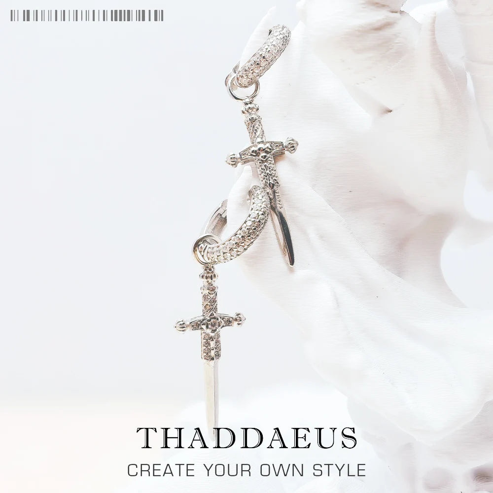 White Zircon , Cross Creole , Earrings Fine Jewelry For Women , Men ,  In 925 Sterling Silver