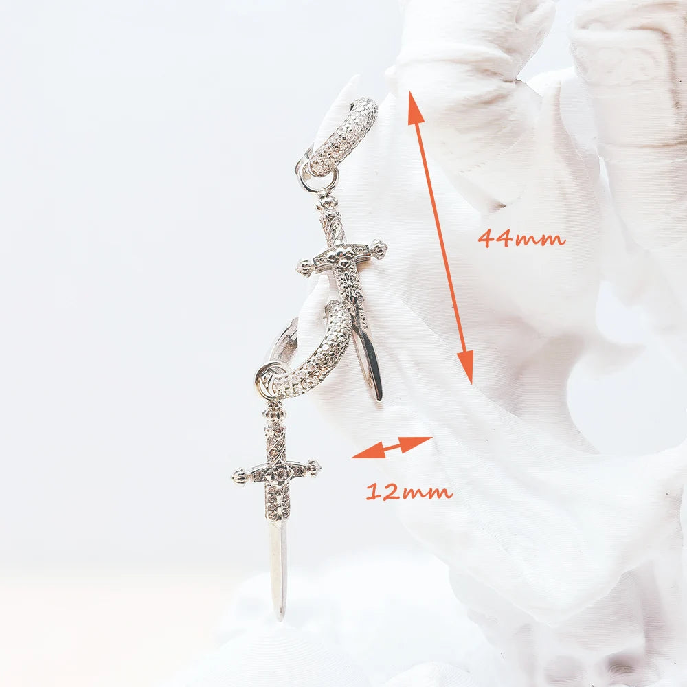 White Zircon , Cross Creole , Earrings Fine Jewelry For Women , Men ,  In 925 Sterling Silver
