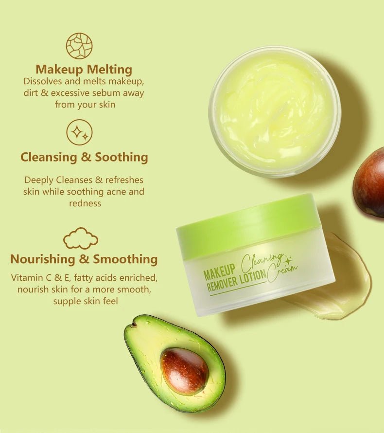 Avocado Makeup Remover Cream for Women's Gentle Cleaning Eye and Lip Makeup Remover Oil Nourishing and Unloading in One