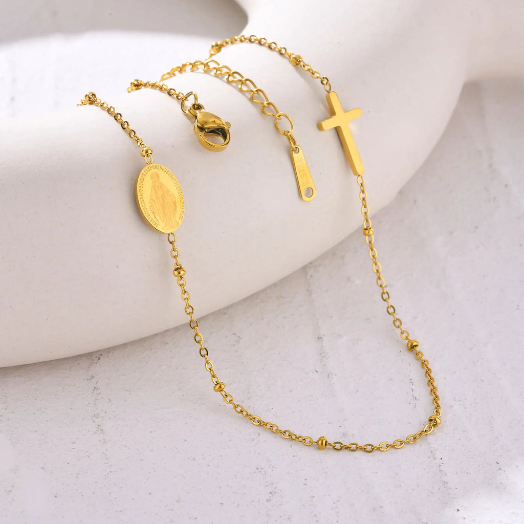 Christian  Cross Necklace For Women Stainless Steel Jewelry Saint Benedict Chain Lady Girlfriend Valentine's Day Gift