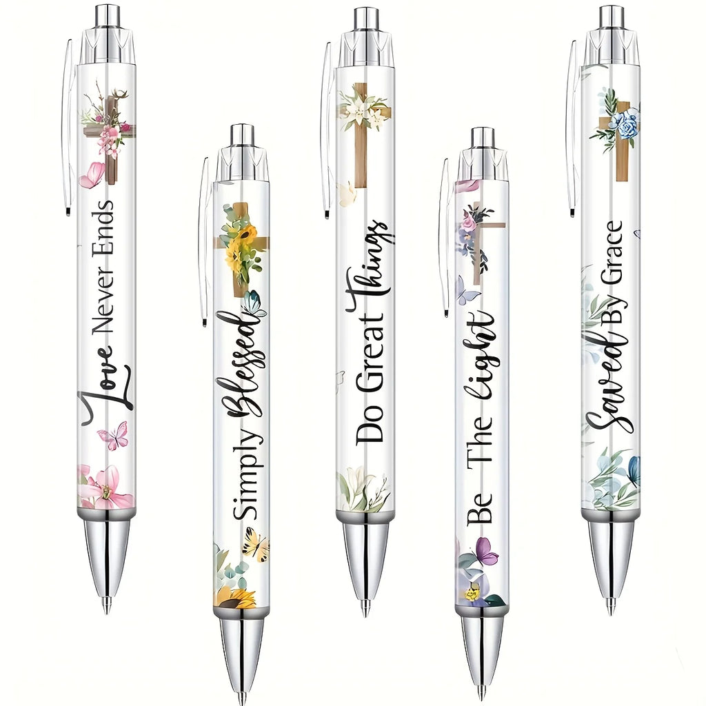 5 Pcs Christian Inspirational Quotes Ballpoint Pen Set - Men's and Women's Retractable Office Ink Pens