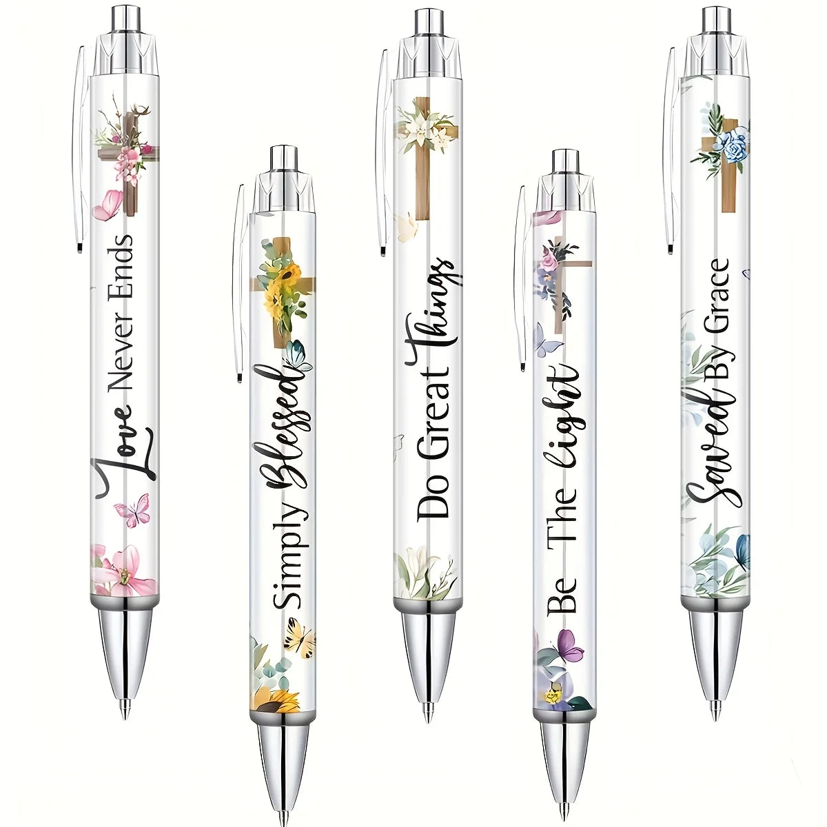 5 Pcs Christian Inspirational Quotes Ballpoint Pen Set - Men's and Women's Retractable Office Ink Pens