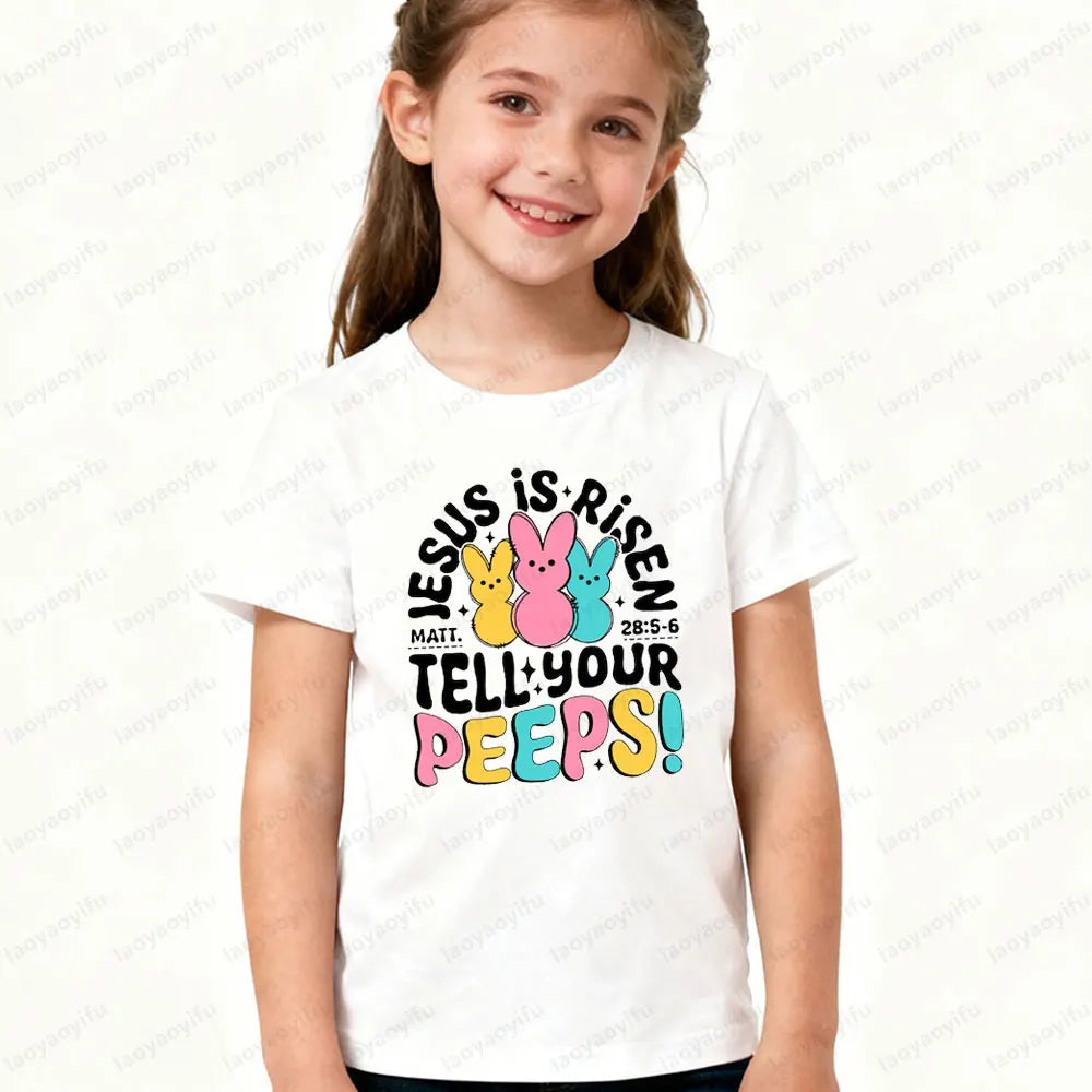 Jesus Is Risen Tell Your Peeps Easter Shirt Kids Christian Easter Tee MATT. 28:5-6 Easter T-Shirt Boys and Girls Casual Tops