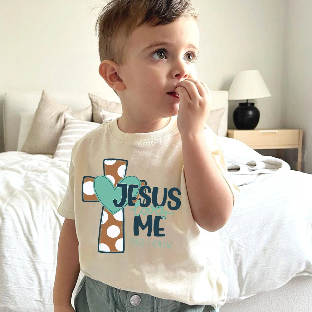 Jesus loves me Christian Kids T Shirt Religious Toddler T Shirt Jesus Natural Retro Youth tops Tee