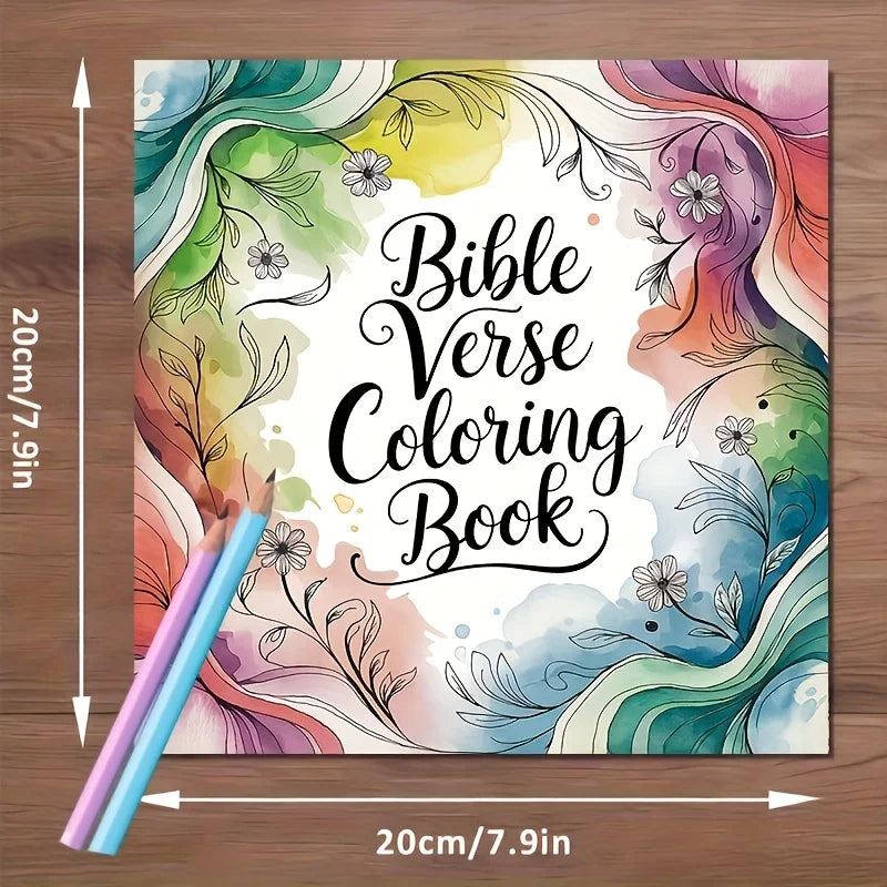 24 page deluxe adult color book - Bible scripture theme, vivid watercolor design, with a "Bible Scripture Color Book" cover