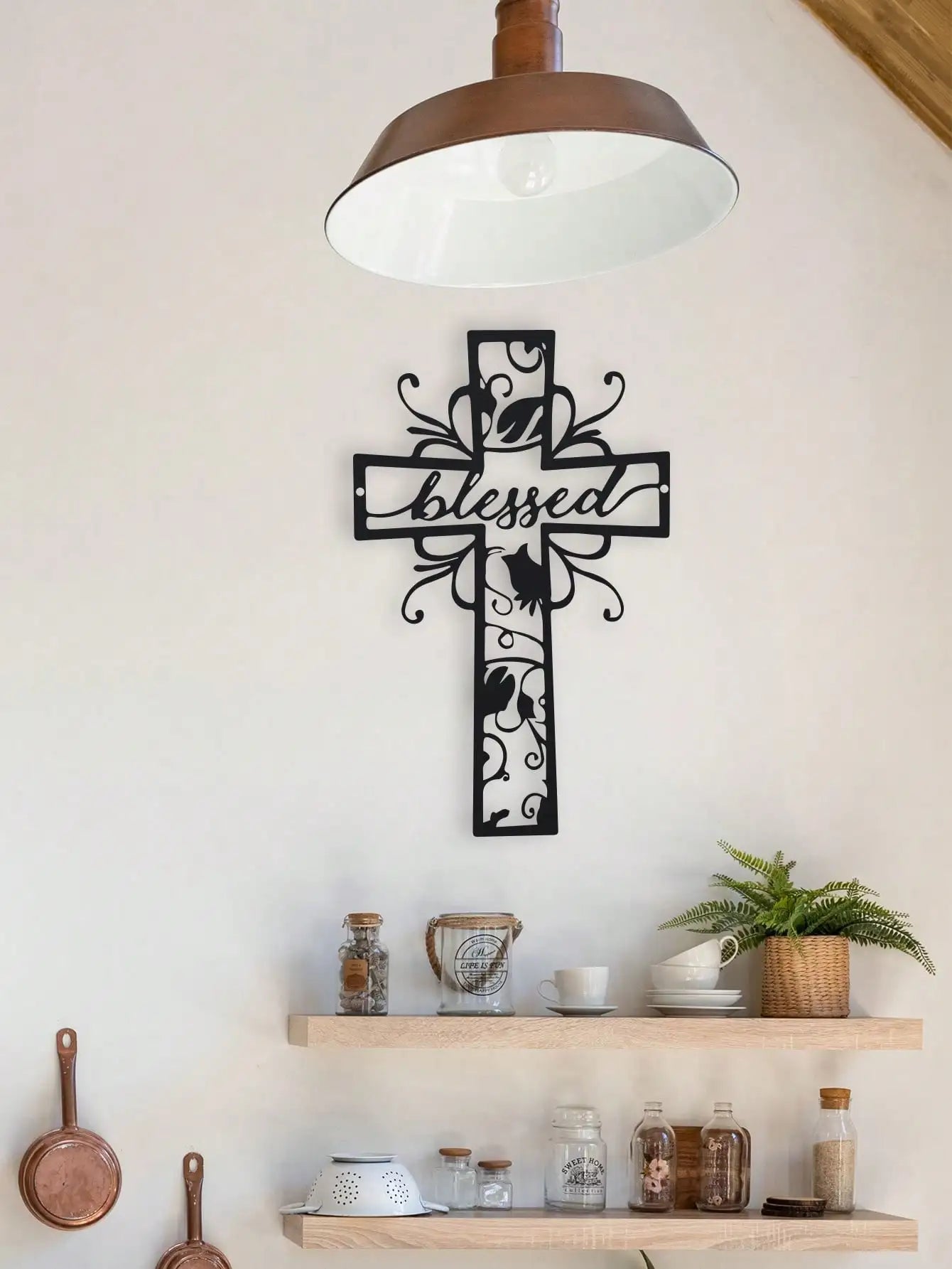 Blessed Metal Cross Wall Art - Home Decor, Love Theme, Ideal for Home, Office, Kitchen - Outdoor Wall Decor for Valentine'S Day