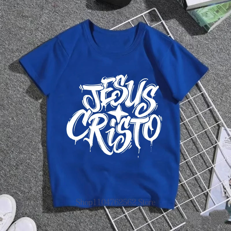 Children Clothing Jesus Print T-shirts Summer Boys Girls Casual Fashion Funny Tops Kids Colorful Crew Neck Short Sleeve Tees