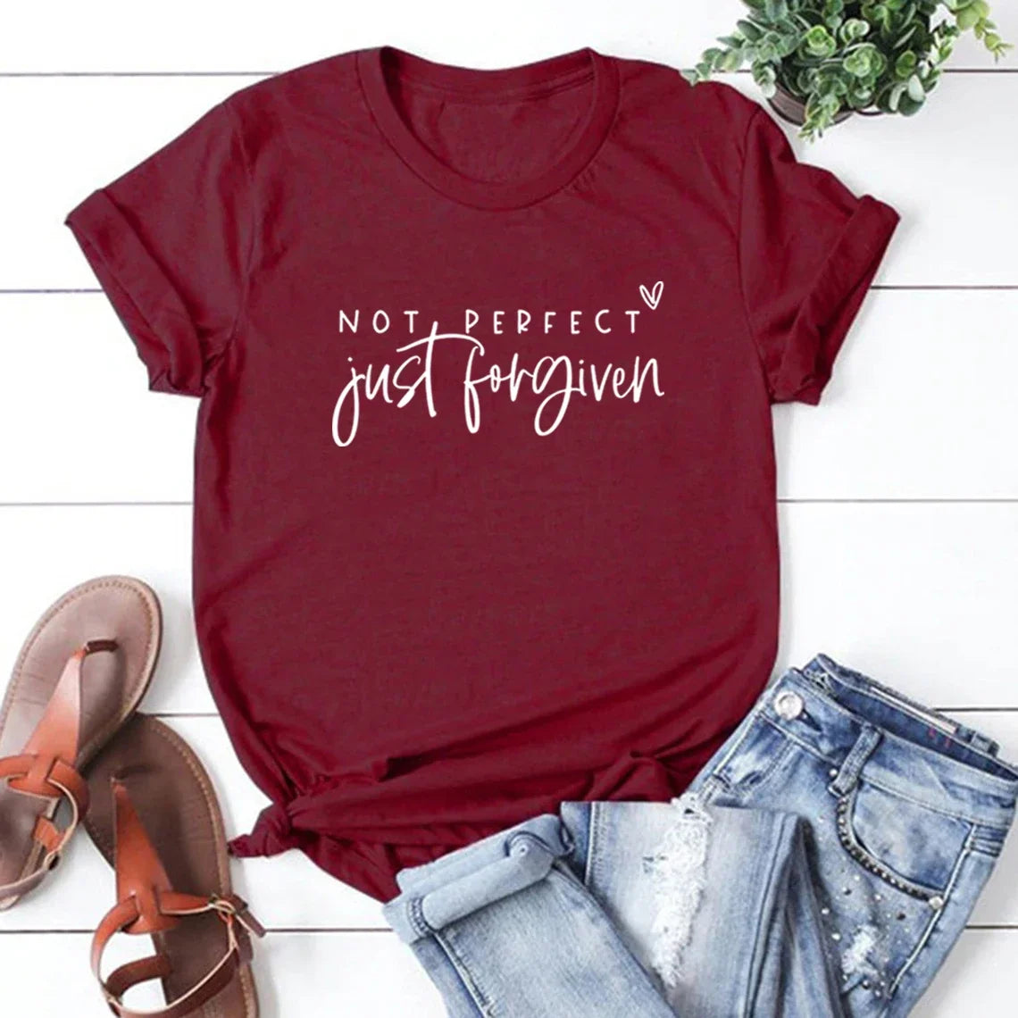 Not Perfect Just Forgiven T-Shirts Christian Shirt Religious Gifts Women's Graphic Tees Jesus Faith T-shirt Bible Verse Tops