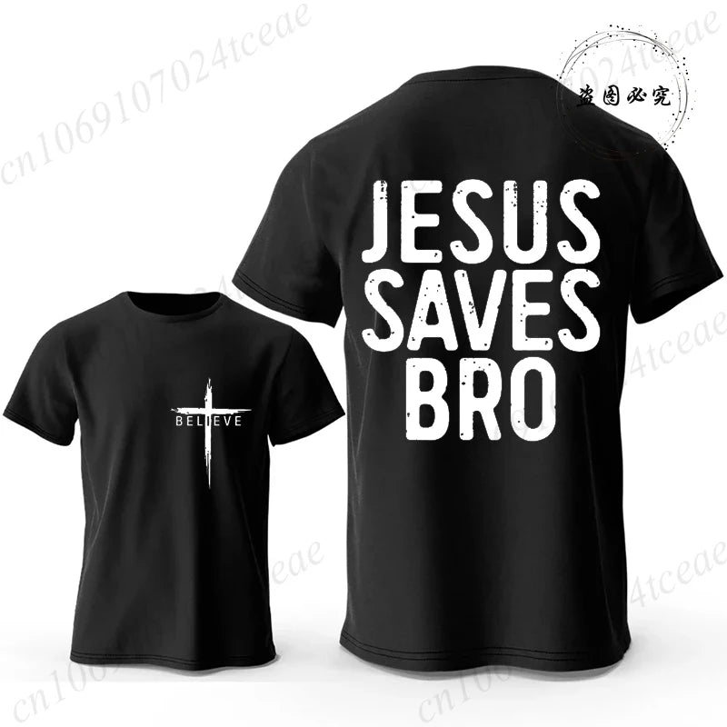 Christian T-shirt Jesus Saves Bro Bible Verse for Men Women Unisex Style Clothing for Women Men Classic Short-sleeve Tee T-shirt