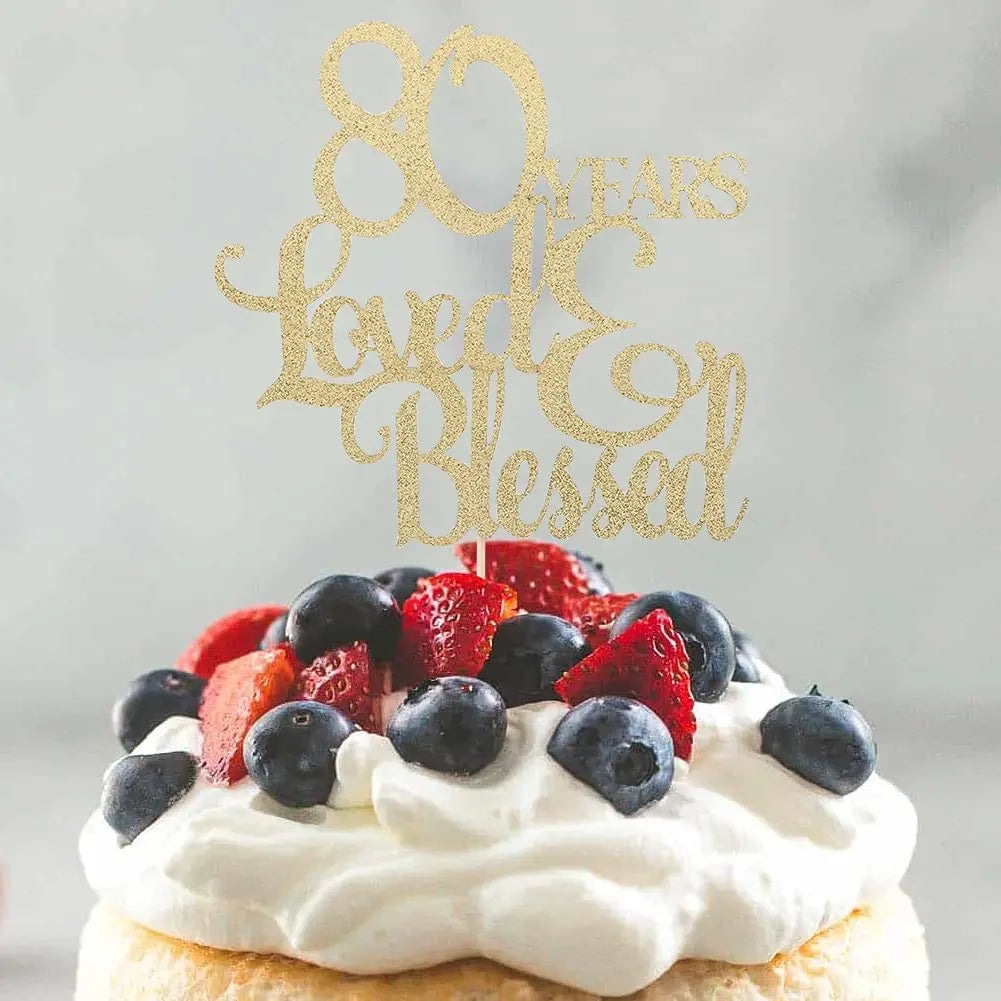 1Pc 80 Years Loved & Blessed Cake Topper - 80th Birthday Cake Decorating Supplies, 80 Years Blessed and Loved