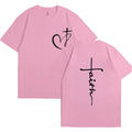 New Women's Heart Cross T-shirt Fashion Faith Jesus Print Female Short Sleeve Shirts Summer Harajuku Short Sleeve Casual