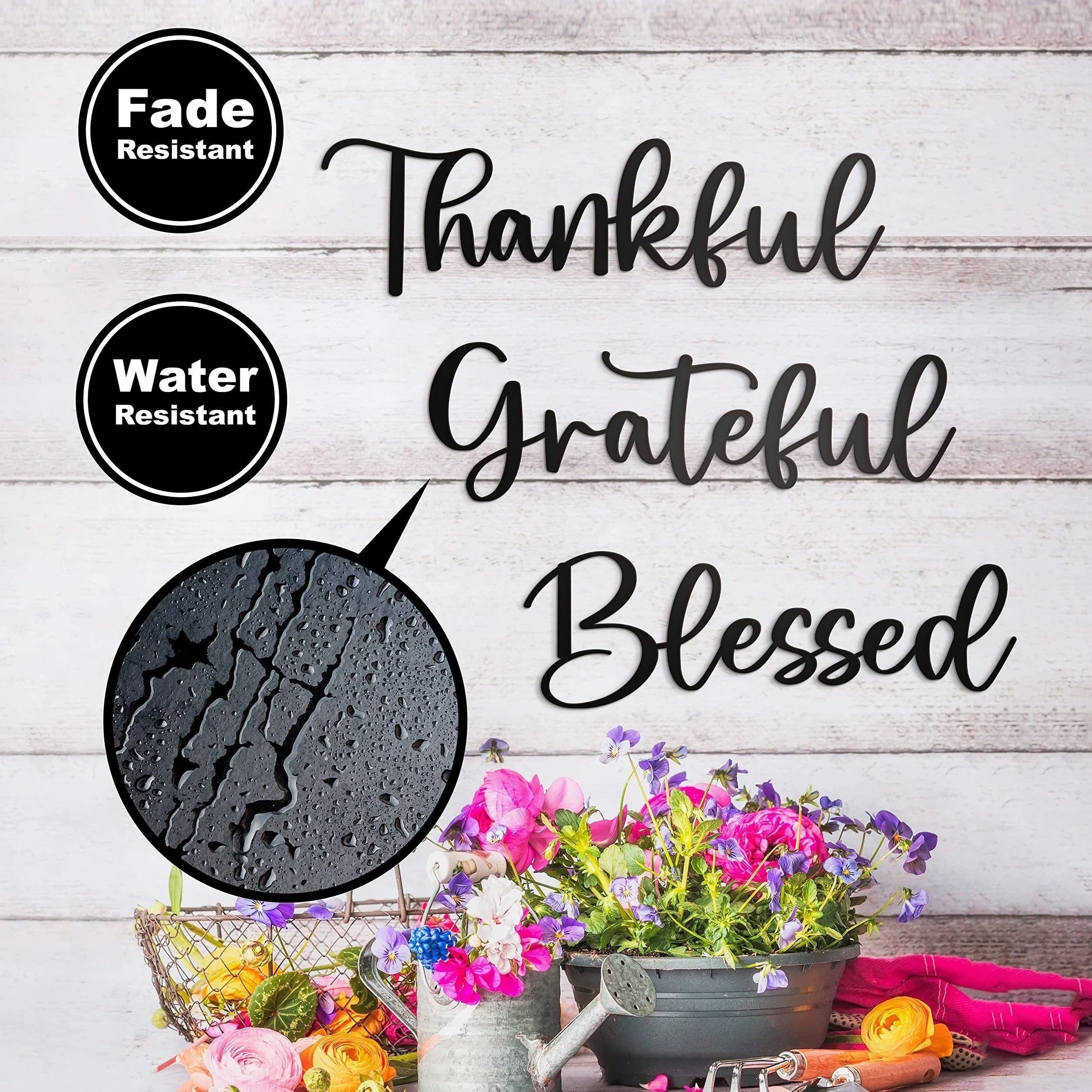 3pcs/set Grateful Blessed Metal Wall Art Decor, Black Thankful Grateful Blessed Sign, For Home Decor Be Grateful Wall Art