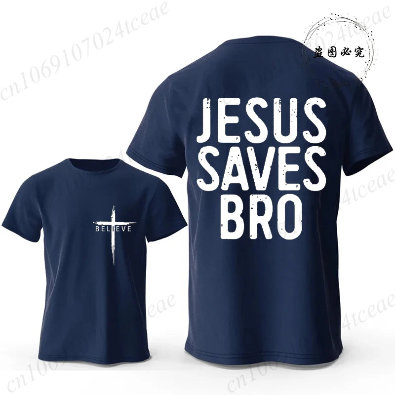 Christian T-shirt Jesus Saves Bro Bible Verse for Men Women Unisex Style Clothing for Women Men Classic Short-sleeve Tee T-shirt