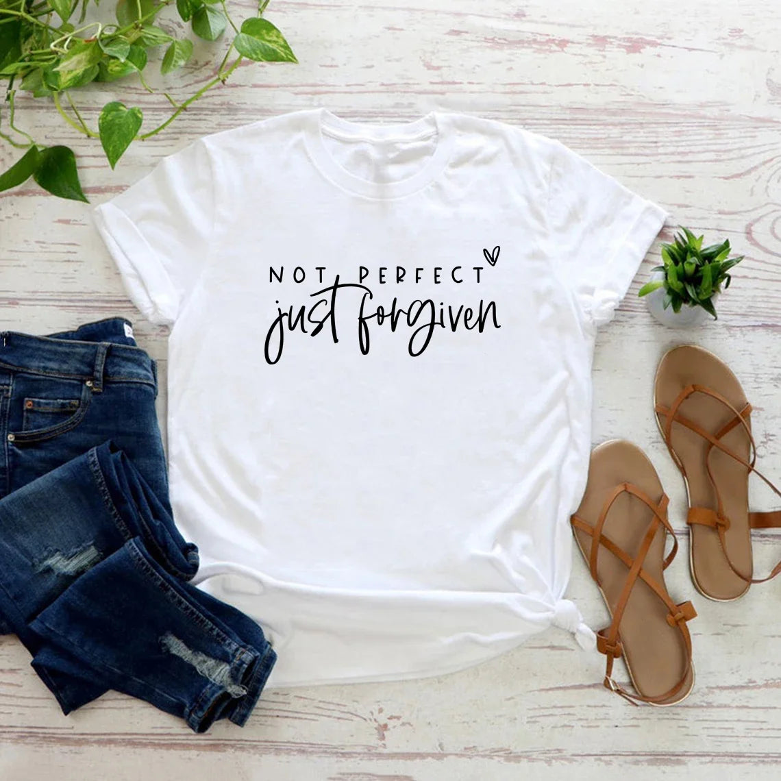 Not Perfect Just Forgiven T-Shirts Christian Shirt Religious Gifts Women's Graphic Tees Jesus Faith T-shirt Bible Verse Tops