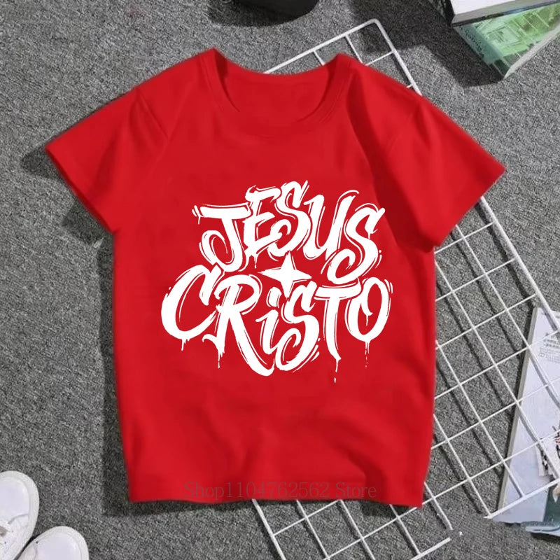 Children Clothing Jesus Print T-shirts Summer Boys Girls Casual Fashion Funny Tops Kids Colorful Crew Neck Short Sleeve Tees