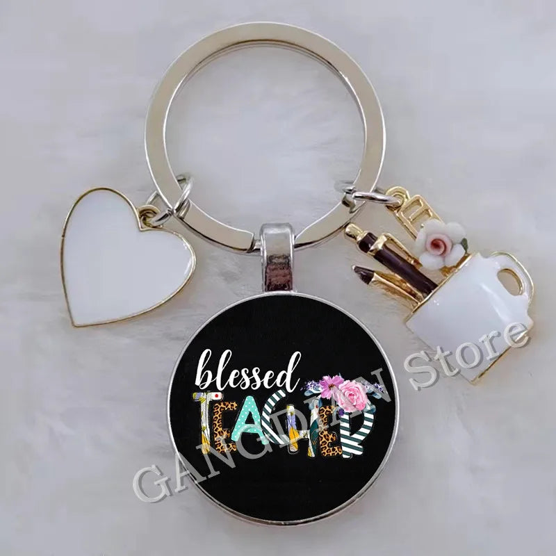Blessed Teacher, DIY Teacher's Day Gift Keychain Thank You Teacher, Enamel Pen Holder Love Charm Bag Keychain Souvenir