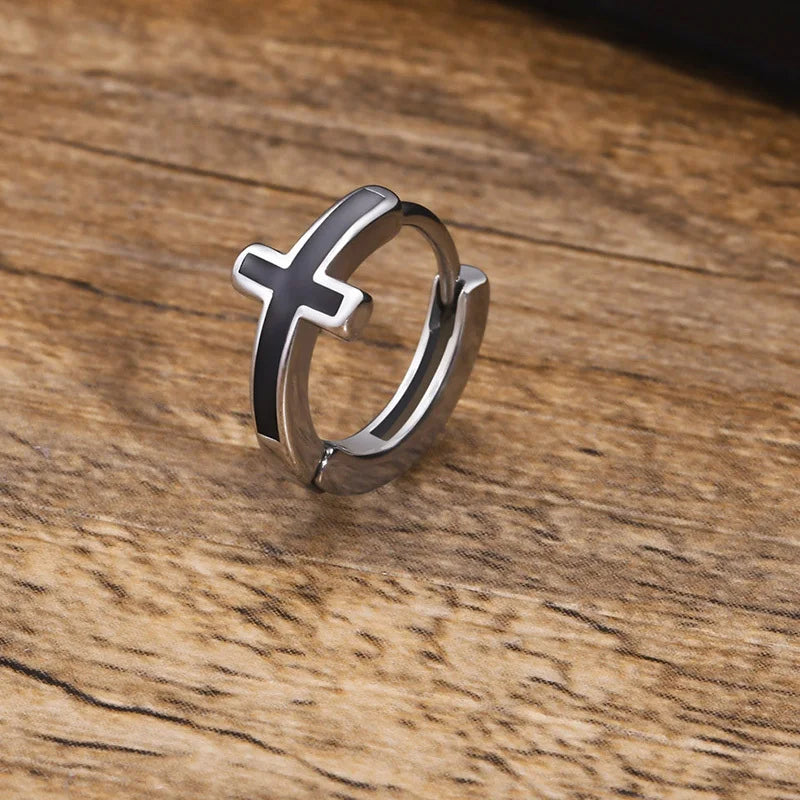 Men Cross Hoop ,  Waterproof ,  Earring Christian Faith Religious
