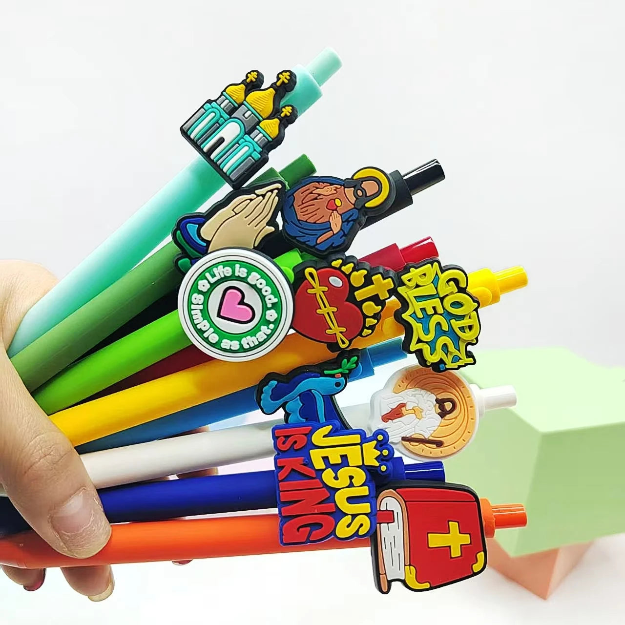 10PCS religious modeling patch pen, religious belief theme gender-neutral pen, personalized writing gift pen, ballpoint pen rand