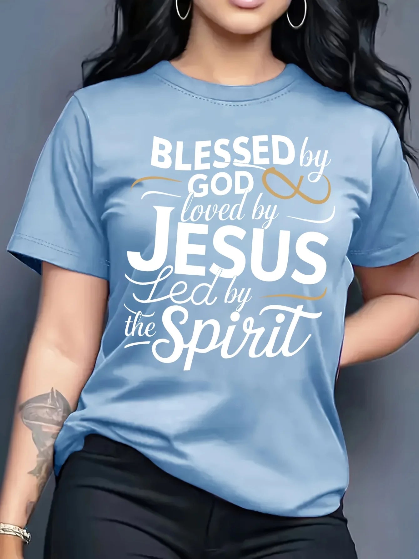 Blessed By God Loved By Jesus Women's Tee - Christian Faith Green Top