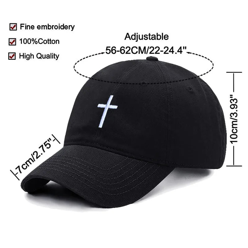 Casquette Baseball Croix Brodée – Casquette Vintage Ajustable en Coton pour Homme & Femme