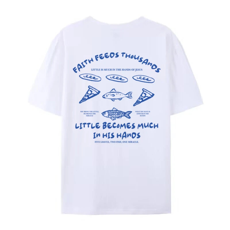 Loaves and Fishes Graphic T-Shirt Retro Boho Christian Jesus Math Shirt Cool Religious Faith Apparel Unisex Clothing Streetwear