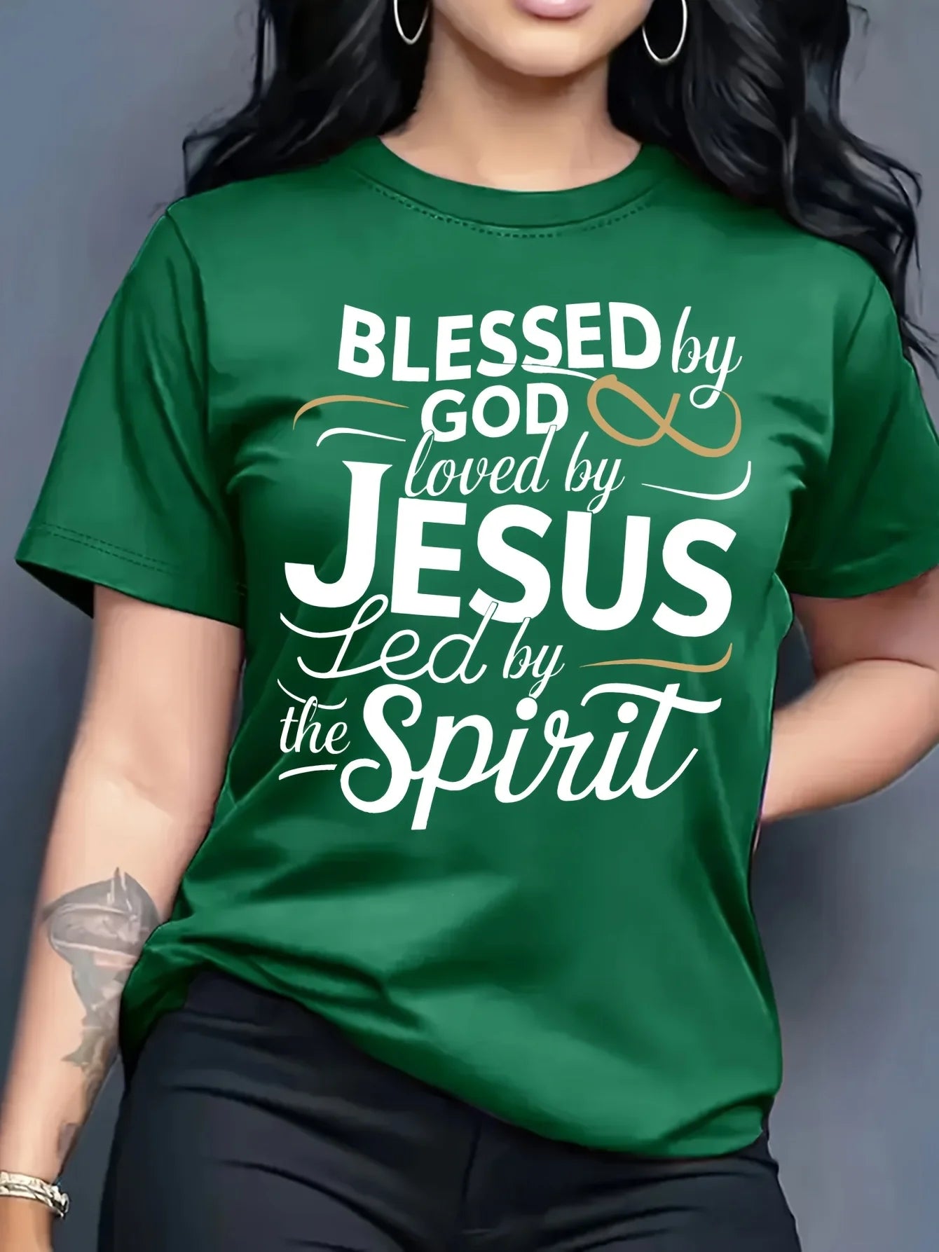 Blessed By God Loved By Jesus Women's Tee - Christian Faith Green Top