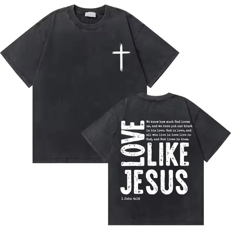 Washed Vintage Christian Jesus Good News God Loves You Bible Verse Graphic T-shirts Men Women Fashion Casual Oversized T Shirt